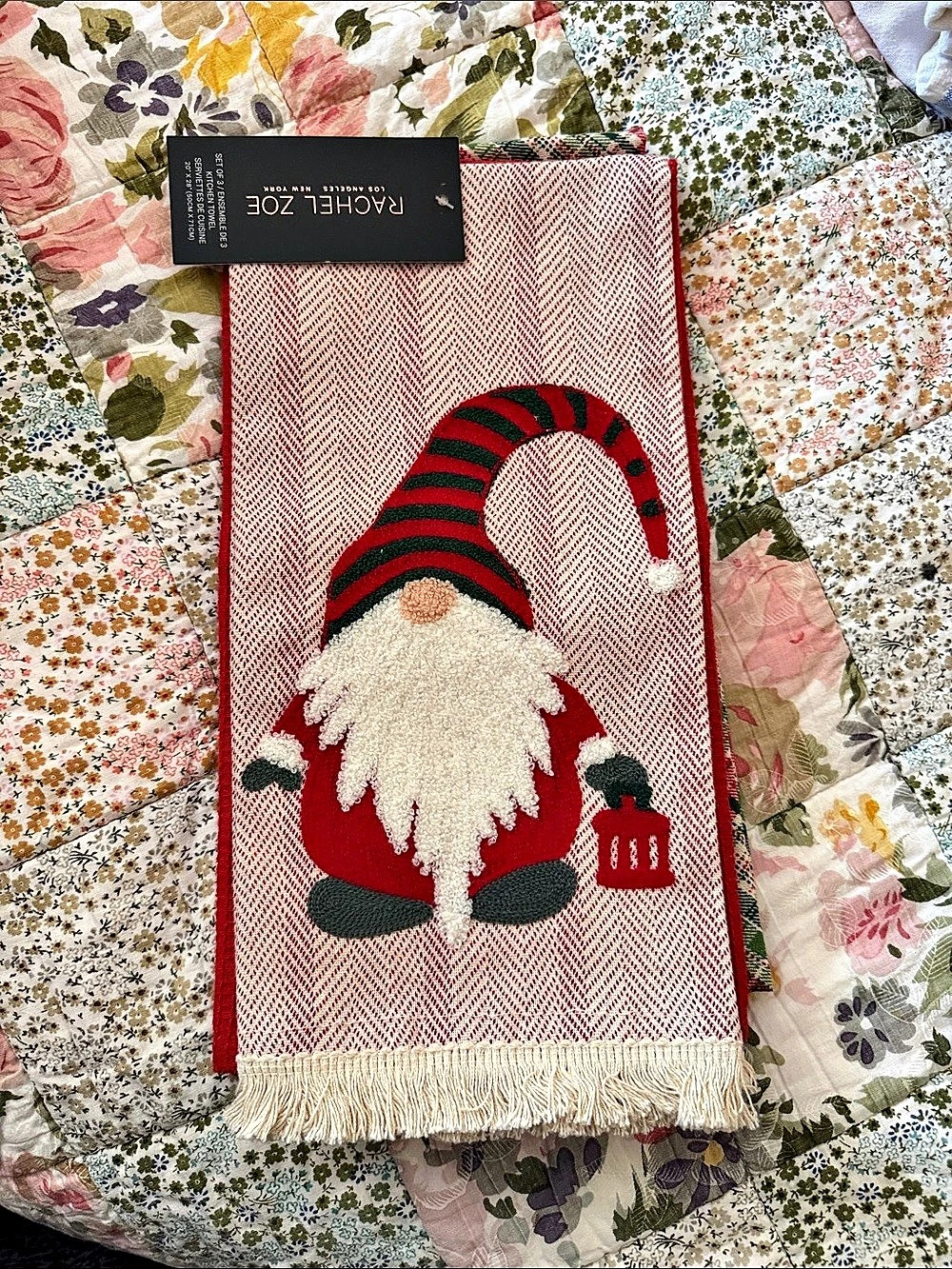 Rachel Zoe Christmas Gnome Kitchen Towel Set of 3 Towels Set of 3 Red & Green